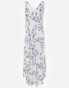rosa Rochie evazată din viscoză cu imprimeu frunze Hellica Albastră