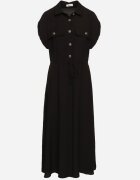 rosa Rochie Evazată Din viscoză Neagră Cu elastic în talie Ornată cu nasturi Lemvia