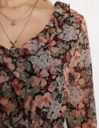 rosa Rochie Evazată Florală Negru-Bej cu Elastic în Talie Veprime