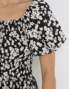 rosa Rochie Evazată Maxi Neagră Florală Casceia