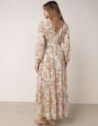 rosa Rochie Evazată Mentă cu flori Maxi cu elastic și legătură în talie Manirisa