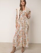 rosa Rochie Evazată Mentă cu flori Maxi cu elastic și legătură în talie Manirisa