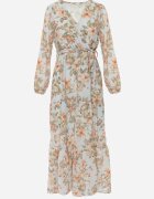 rosa Rochie Evazată Mentă cu flori Maxi cu elastic și legătură în talie Manirisa