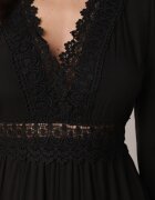 rosa Rochie Evazată Neagră cu Dantelă Brightyn
