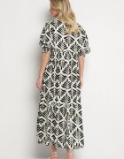 rosa Rochie Evazată Neagră din Viscoză cu Motiv Floral Loredia