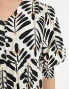 rosa Rochie Evazată Neagră din Viscoză cu Motiv Floral Loredia