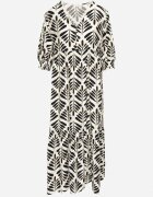rosa Rochie Evazată Neagră din Viscoză cu Motiv Floral Loredia