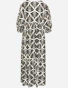 rosa Rochie Evazată Neagră din Viscoză cu Motiv Floral Loredia