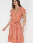rosa Rochie evazată Portocalie cu elastic în talie Pabelin