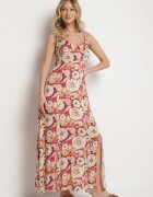 rosa Rochie Evazată Roșie din Viscoză cu Imprimeu Floral Redeelle