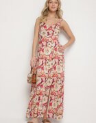 rosa Rochie Evazată Roșie din Viscoză cu Imprimeu Floral Redeelle