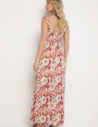 rosa Rochie Evazată Roșie din Viscoză cu Imprimeu Floral Redeelle