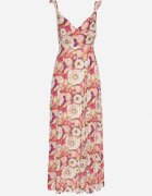 rosa Rochie Evazată Roșie din Viscoză cu Imprimeu Floral Redeelle