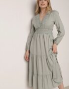rosa Rochie Evazată Verde cu Dantelă Brightyn