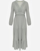 rosa Rochie Evazată Verde cu Dantelă Brightyn