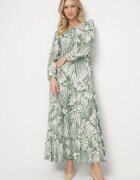 rosa Rochie Evazată Verde din Vâscoză Împodobită cu Model Abstract Ivelavia