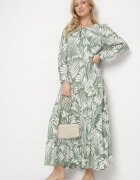 rosa Rochie Evazată Verde din Vâscoză Împodobită cu Model Abstract Ivelavia