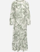 rosa Rochie Evazată Verde din Vâscoză Împodobită cu Model Abstract Ivelavia
