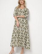 rosa Rochie Evazată Verde din Viscoză cu motiv floral Loredia