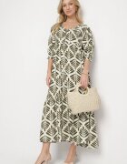 rosa Rochie Evazată Verde din Viscoză cu motiv floral Loredia