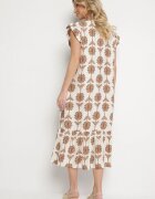 rosa Rochie Florală Alb-Bej cu Bumbac și Volan Efanelia