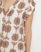 rosa Rochie Florală Alb-Bej cu Bumbac și Volan Efanelia