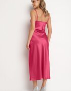 rosa Rochie Fucsia De cocktail din satin cu decolteu fluid și zirconii Lesalttia