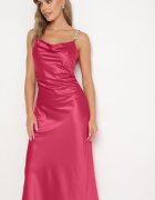rosa Rochie Fucsia De cocktail din satin cu decolteu fluid și zirconii Lesalttia