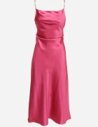 rosa Rochie Fucsia De cocktail din satin cu decolteu fluid și zirconii Lesalttia