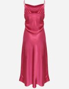 rosa Rochie Fucsia De cocktail din satin cu decolteu fluid și zirconii Lesalttia