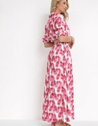 rosa Rochie Fucsia Evazată Maxi cu Centură Împletită și Buzunare Laterale Suttyn