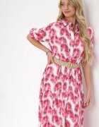 rosa Rochie Fucsia Evazată Maxi cu Centură Împletită și Buzunare Laterale Suttyn