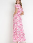 rosa Rochie Fucsia Evazată Maxi cu Centură Legată Aziza