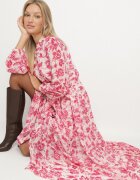 rosa Rochie Fucsia Maxi cu flori cu nasturi și curea din material Kinzey