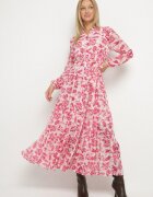 rosa Rochie Fucsia Maxi cu flori cu nasturi și curea din material Kinzey