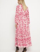 rosa Rochie Fucsia Maxi cu flori cu nasturi și curea din material Kinzey