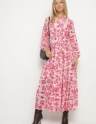 rosa Rochie Fucsia Maxi cu flori cu nasturi și curea din material Kinzey