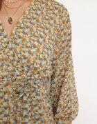 rosa Rochie Galben-Verde Petrecută cu Volan și Curea Legată Luftare