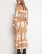 rosa Rochie Imprimată Bej din Viscoză cu croială petrecută cu elastic în talie și curea Tifirae