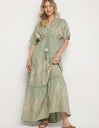rosa Rochie Kopertowa Verde din Viscoză Decorată cu Franjuri și Broderie Metalică Redeirae