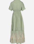 rosa Rochie Kopertowa Verde din Viscoză Decorată cu Franjuri și Broderie Metalică Redeirae