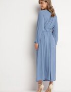 rosa Rochie lejeră albastră maxi cu nasturi și curea cu cataramă decorativă Liriti