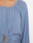 rosa Rochie lejeră albastră maxi cu nasturi și curea cu cataramă decorativă Liriti