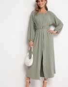 rosa Rochie Lejeră Maxi Verde închis cu nasturi și curea cu cataramă decorativă Liriti