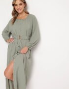 rosa Rochie Lejeră Maxi Verde închis cu nasturi și curea cu cataramă decorativă Liriti