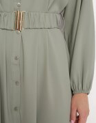 rosa Rochie Lejeră Maxi Verde închis cu nasturi și curea cu cataramă decorativă Liriti