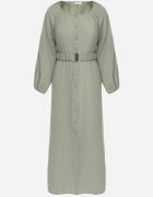 rosa Rochie Lejeră Maxi Verde închis cu nasturi și curea cu cataramă decorativă Liriti