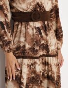 rosa Rochie Maro cu Croială Petrecută cu Imprimeu Abstract cu Elastic și Curea în Talie Edinolla