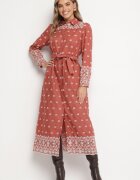 rosa Rochie maro deschis cu croială tip cămașă cu cordon legat decorată cu broderie Valentirae