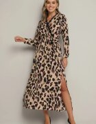 rosa Rochie Maro Petrecută Cloș cu Imprimeu leopard cu elastic în talie cu curea și dantelă Sialindra